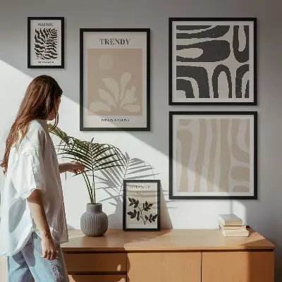 Set de 5 cuadros para salón con elegantes motivos de plantas
