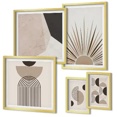 Pared galería de arte con formas geométricas abstractas