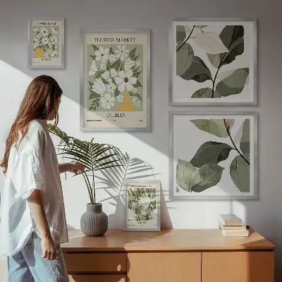 Pared galería de arte con motivos florales de Londres, Dublín y Tokio