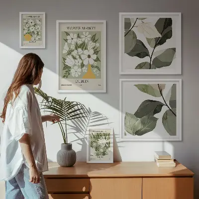 Pared galería de arte con motivos florales de Londres, Dublín y Tokio