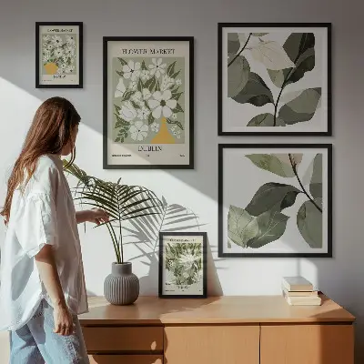 Pared galería de arte con motivos florales de Londres, Dublín y Tokio