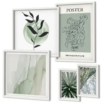 Set de 5 cuadros para salón con diseño de inspiraciones vegetales de la naturaleza