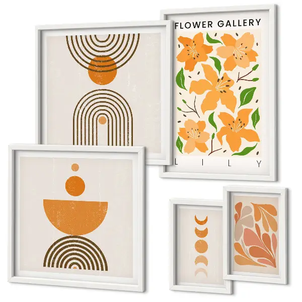 Conjunto de cuadros decorativos con diseño de flores y geometría