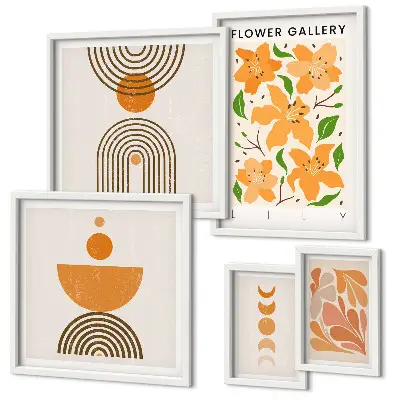 Conjunto de cuadros decorativos con diseño de flores y geometría