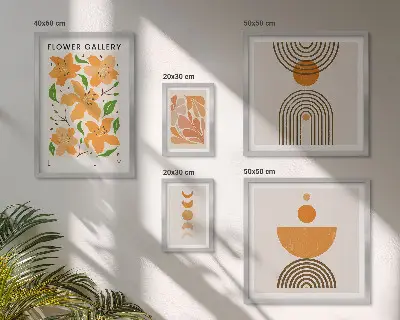 Conjunto de cuadros decorativos con diseño de flores y geometría