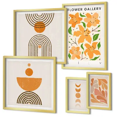 Conjunto de cuadros decorativos con diseño de flores y geometría