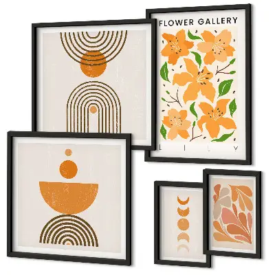 Conjunto de cuadros decorativos con diseño de flores y geometría