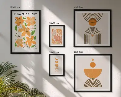Conjunto de cuadros decorativos con diseño de flores y geometría