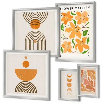 Conjunto de cuadros decorativos con diseño de flores y geometría