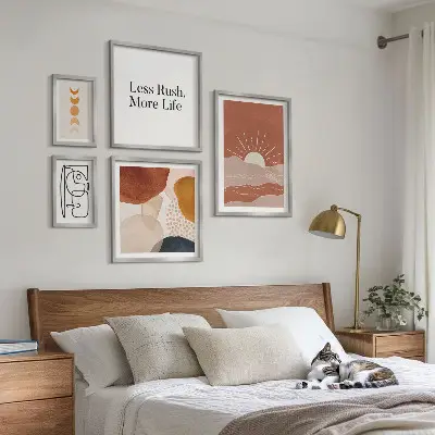 Set de 5 cuadros para salón con diseño de gráficos abstractos de sol
