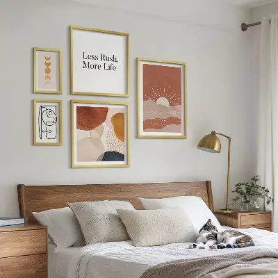 Set de 5 cuadros para salón con diseño de gráficos abstractos de sol