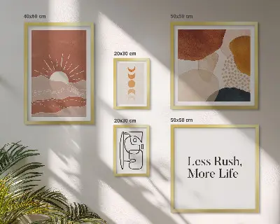 Set de 5 cuadros para salón con diseño de gráficos abstractos de sol
