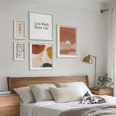 Set de 5 cuadros para salón con diseño de gráficos abstractos de sol