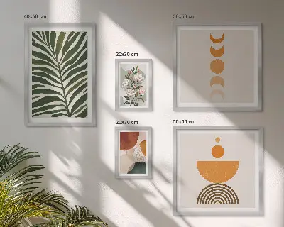 Pared galería de arte con patrones de plantas y formas bohemias