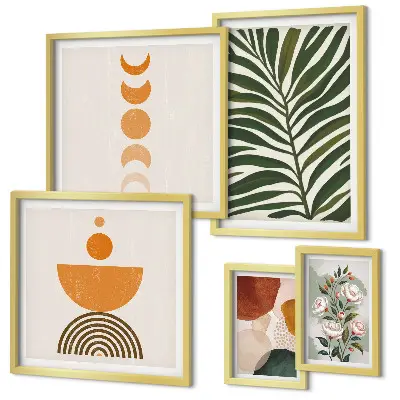 Pared galería de arte con patrones de plantas y formas bohemias