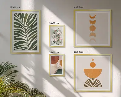 Pared galería de arte con patrones de plantas y formas bohemias