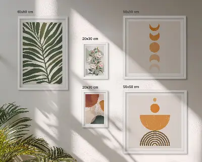 Pared galería de arte con patrones de plantas y formas bohemias