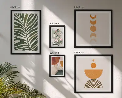 Pared galería de arte con patrones de plantas y formas bohemias