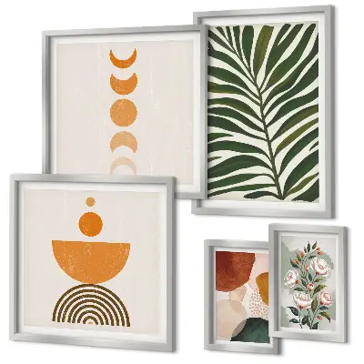 Pared galería de arte con patrones de plantas y formas bohemias