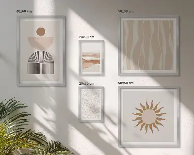 Set de 5 cuadros decorativos para salón con diseño de formas abstractas y elegantes de la naturaleza