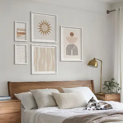 Set de 5 cuadros decorativos para salón con diseño de formas abstractas y elegantes de la naturaleza