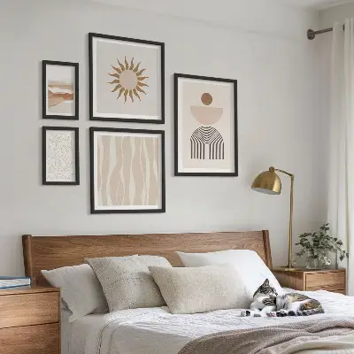 Set de 5 cuadros decorativos para salón con diseño de formas abstractas y elegantes de la naturaleza