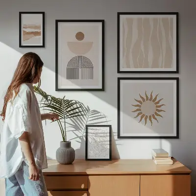Set de 5 cuadros decorativos para salón con diseño de formas abstractas y elegantes de la naturaleza