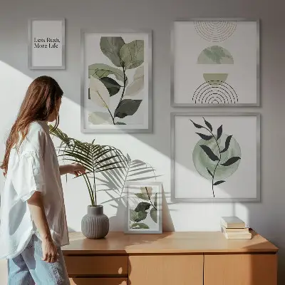 Conjunto de cuadros decorativos con gráficos de plantas elegantes para interiores