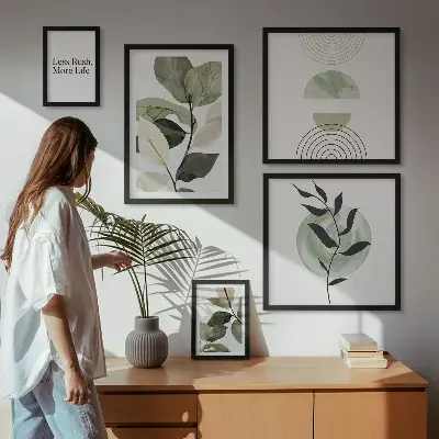 Conjunto de cuadros decorativos con gráficos de plantas elegantes para interiores