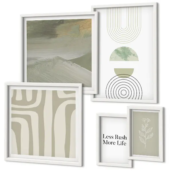 Set de 5 cuadros para salón con gráficos de naturaleza en estilo pastel