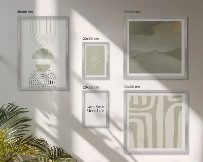 Set de 5 cuadros para salón con gráficos de naturaleza en estilo pastel