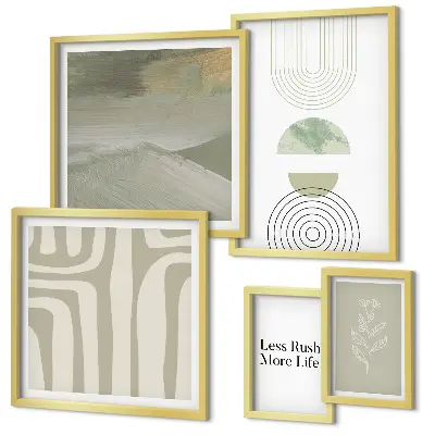 Set de 5 cuadros para salón con gráficos de naturaleza en estilo pastel