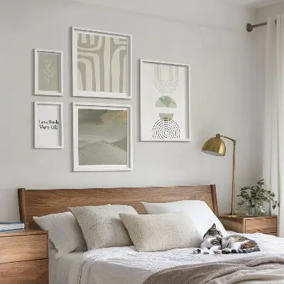 Set de 5 cuadros para salón con gráficos de naturaleza en estilo pastel