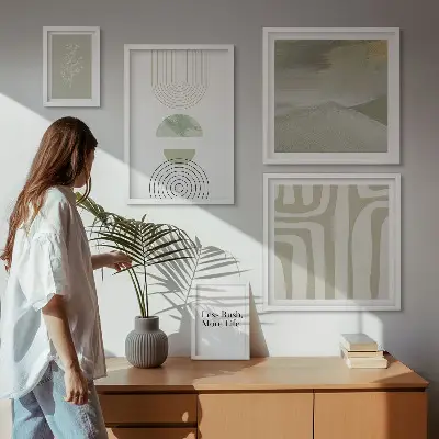 Set de 5 cuadros para salón con gráficos de naturaleza en estilo pastel