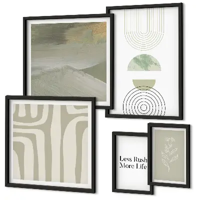Set de 5 cuadros para salón con gráficos de naturaleza en estilo pastel