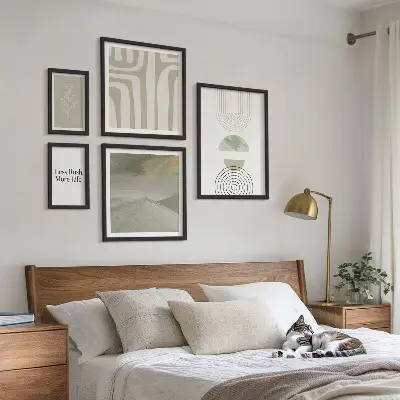 Set de 5 cuadros para salón con gráficos de naturaleza en estilo pastel