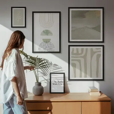 Set de 5 cuadros para salón con gráficos de naturaleza en estilo pastel