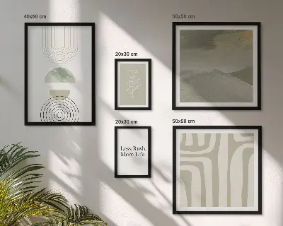 Set de 5 cuadros para salón con gráficos de naturaleza en estilo pastel