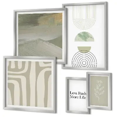 Set de 5 cuadros para salón con gráficos de naturaleza en estilo pastel