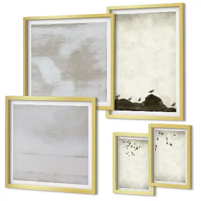 Set de 5 cuadros para salón diseño de bandada de aves estilo industrial