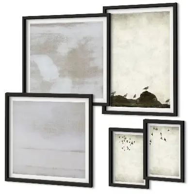 Set de 5 cuadros para salón diseño de bandada de aves estilo industrial