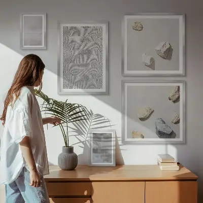 Set de 5 cuadros para salón con diseño de texturas minimalistas modernas