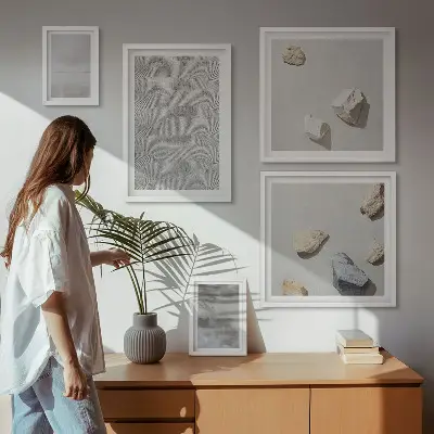 Set de 5 cuadros para salón con diseño de texturas minimalistas modernas