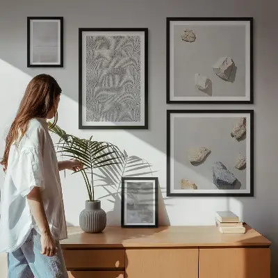 Set de 5 cuadros para salón con diseño de texturas minimalistas modernas