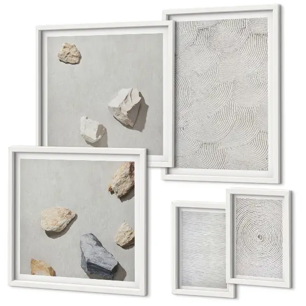 Pared galería de arte diseño de piedras geométricas en cartón