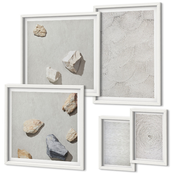 Pared galería de arte piedras geométricas de cartón