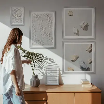 Pared galería de arte diseño de piedras geométricas en cartón