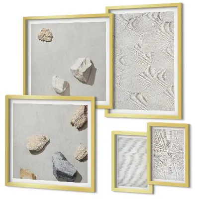 Pared galería de arte diseño de piedras geométricas en cartón