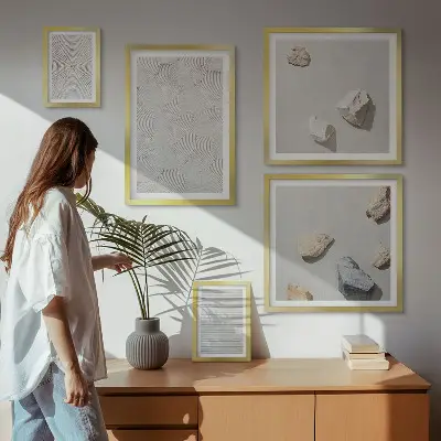 Pared galería de arte diseño de piedras geométricas en cartón