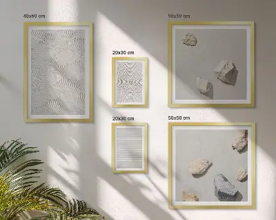 Pared galería de arte diseño de piedras geométricas en cartón